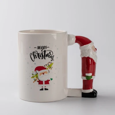 Taza con mango de Papá Noel, taza de café de cerámica navideña, decoración navideña multicolor